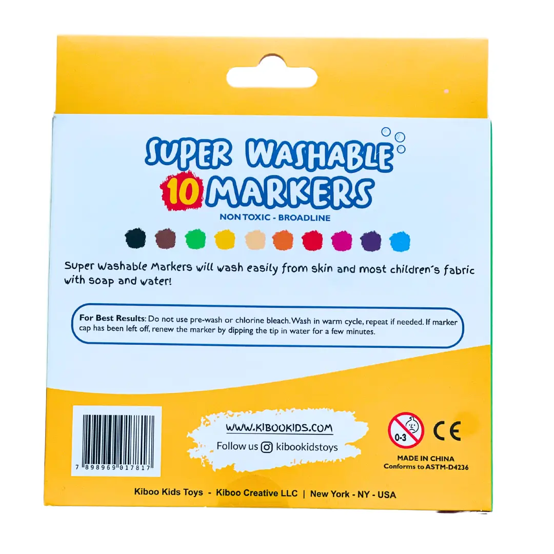 Kiboo Kids - Feutres Super Lavables Pointe Large - Paquet de 10 Couleurs