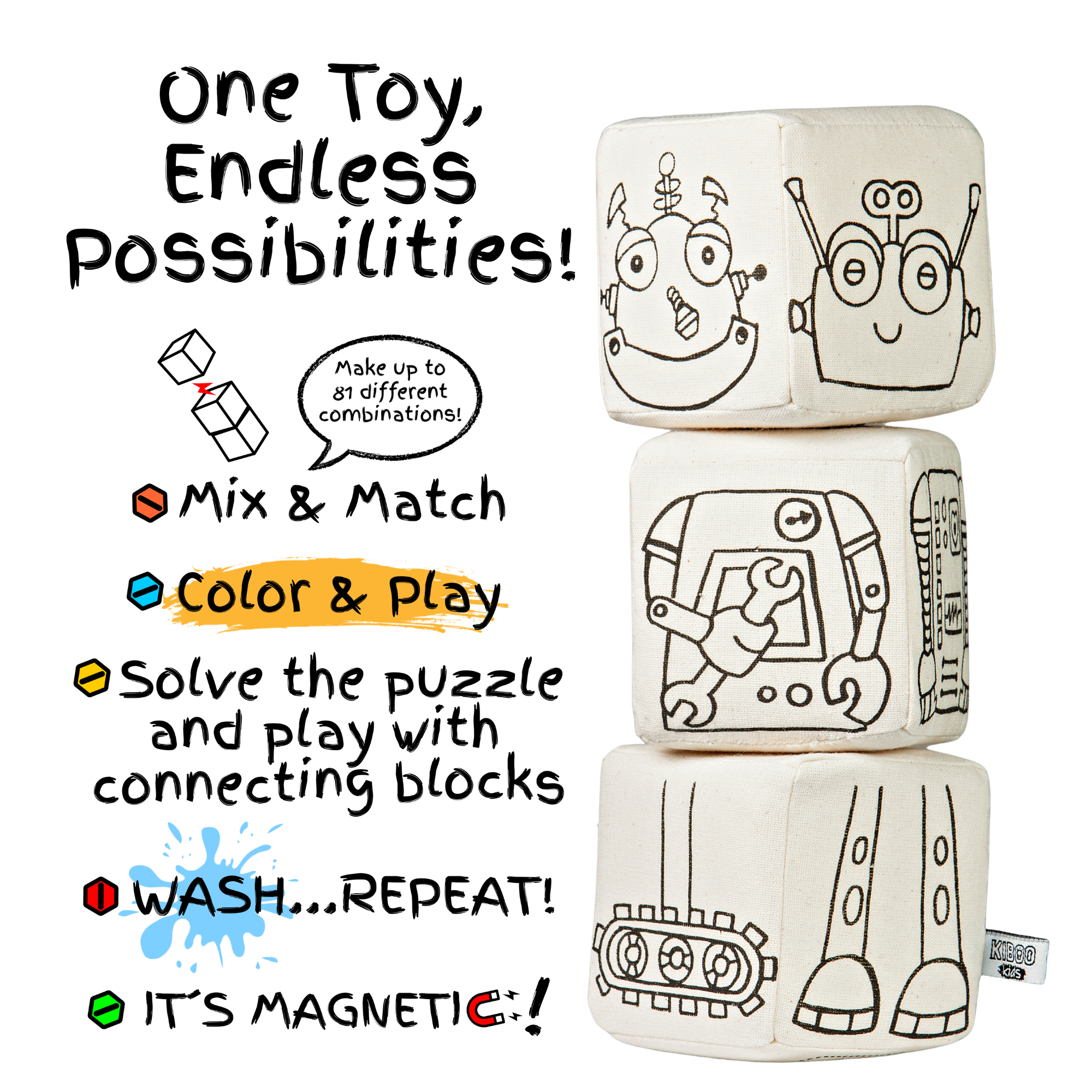 Kiboo Kids - Blocs magnétiques : Ensemble de coloriage robot