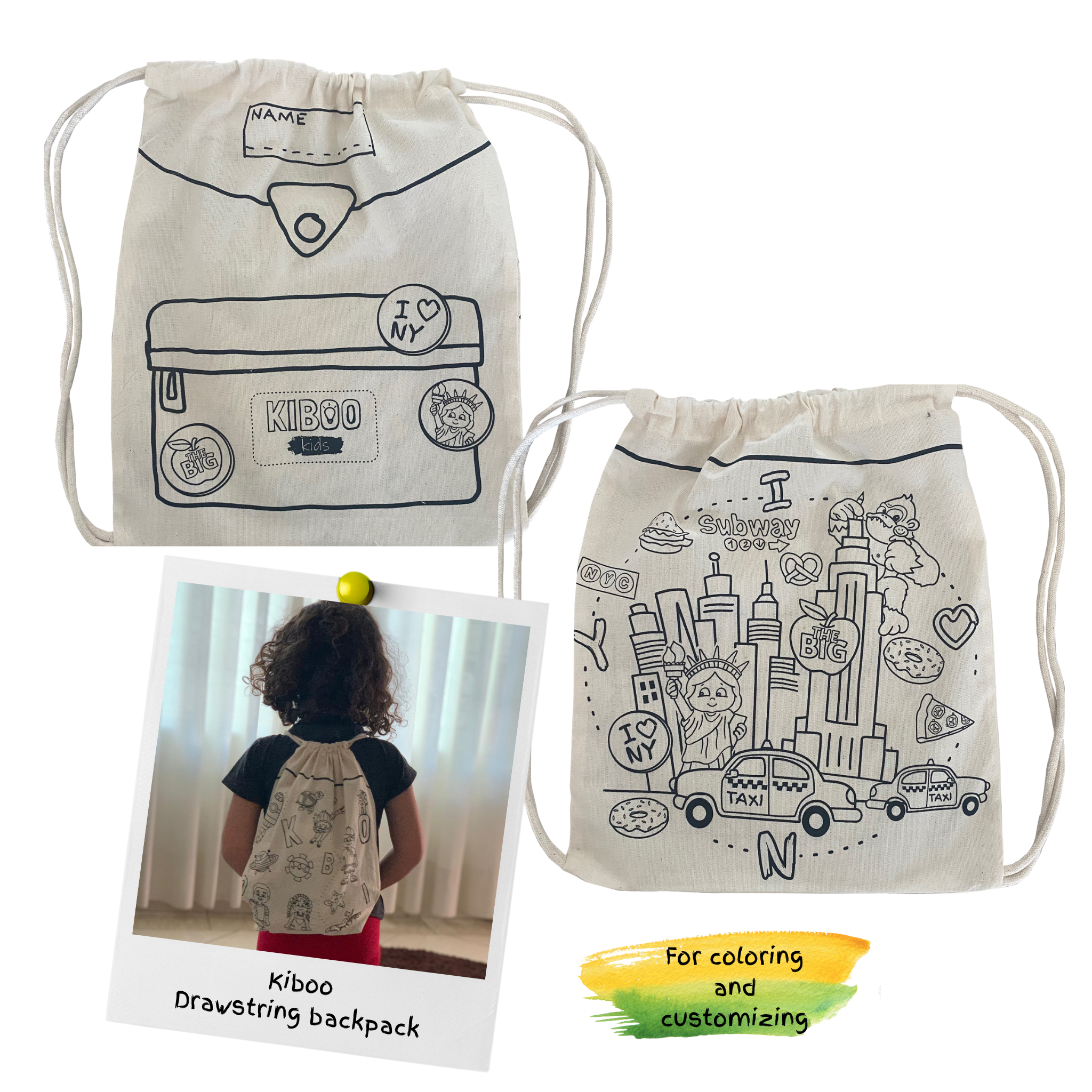 Kiboo Kids - Sac à dos à cordonnet à colorier - I Love NY