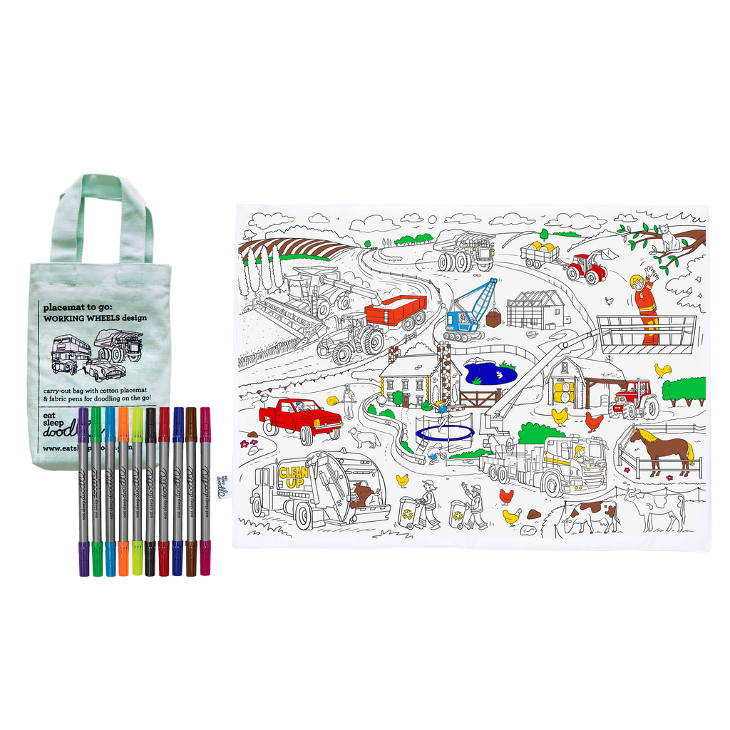 Kibakids - cars, trucks & tractors placemat to go - party pack of 10