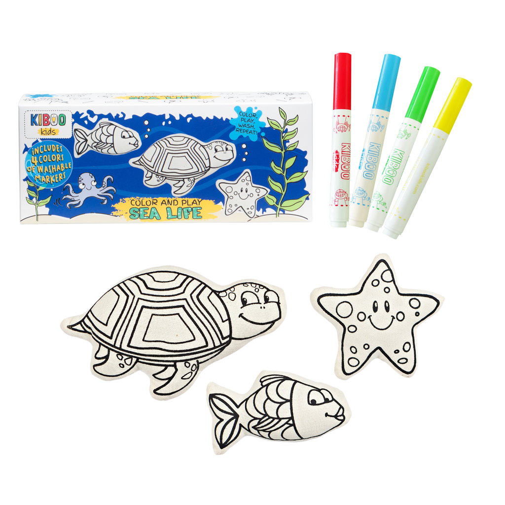 Kiboo Kids - Kit de coloriage Trio Vie marine - Étoile de mer, tortue et poisson