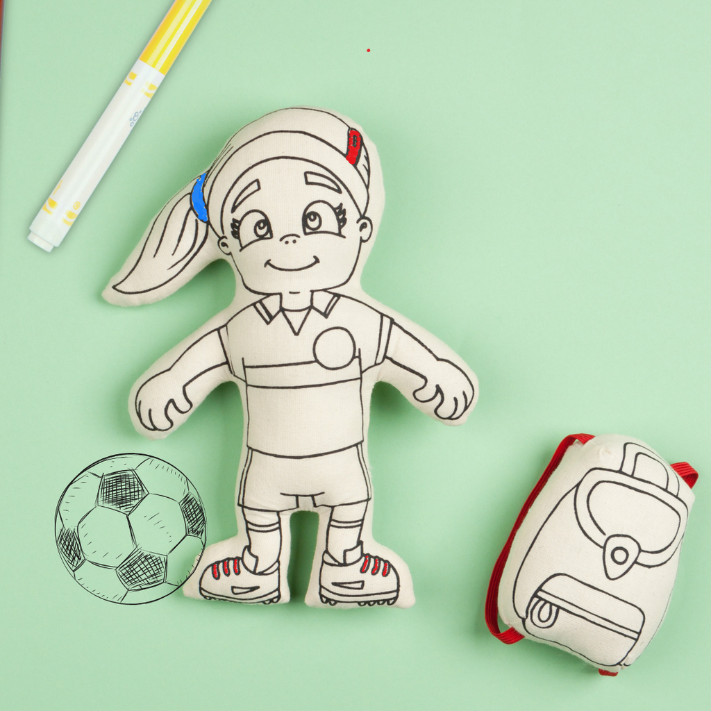 Kiboo Kids - Série Sports : Ensemble de coloriage Fille footballeuse avec queue de cheval