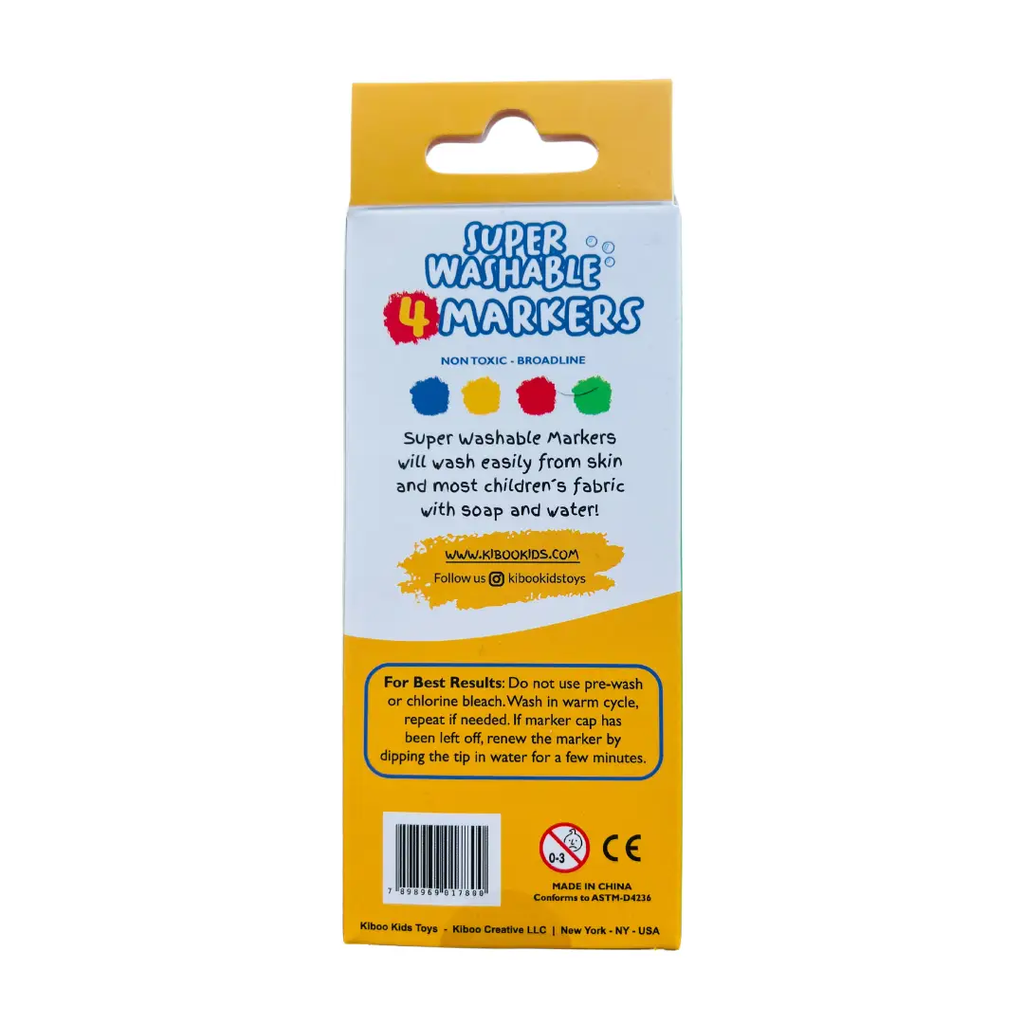 Kiboo Kids - Feutres Super Lavables Pointe Large - Paquet de 4 Couleurs